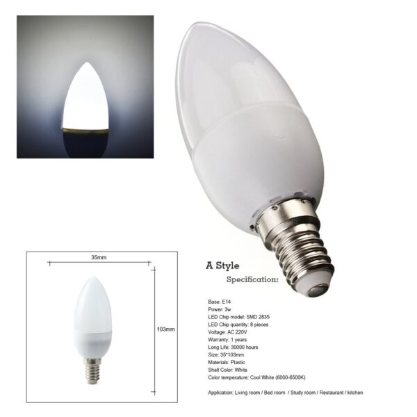 E14 LED AC 220V 3w Kaltweiss – Bild 2