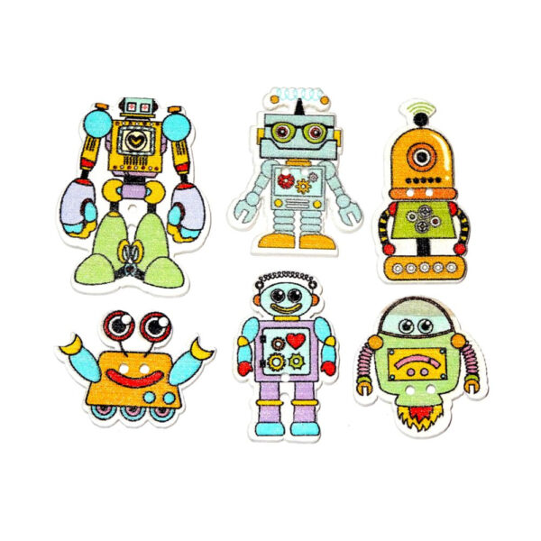 Holzknöpfe Roboter 5er